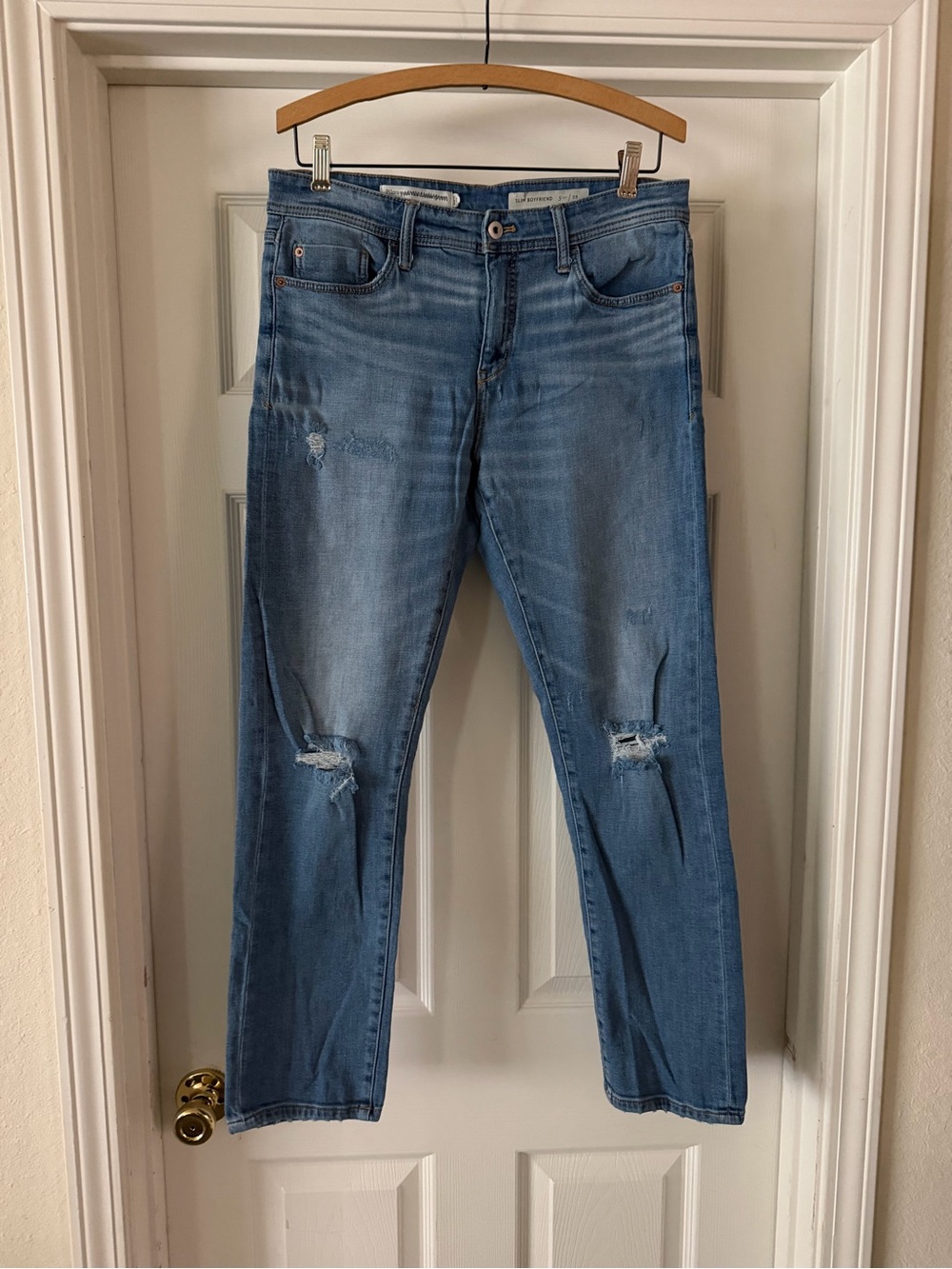 Pilcro Women’s Boyfriend Jeans in Light Blue Distressed Denim